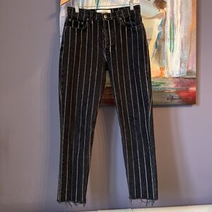 Reformation Sz 27 Women's Black Striped High Rise Straight Jeans💖